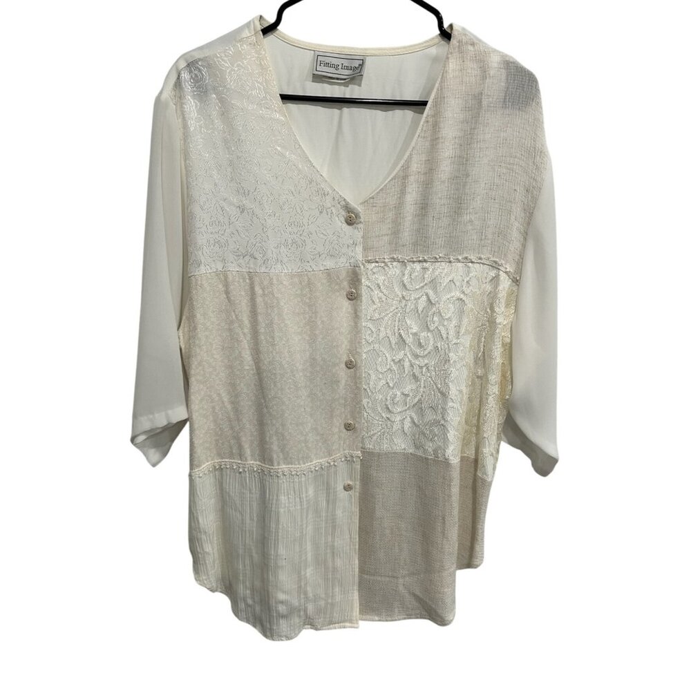 Vintage Fitting Image Patchwork Button Front Blou… - image 1